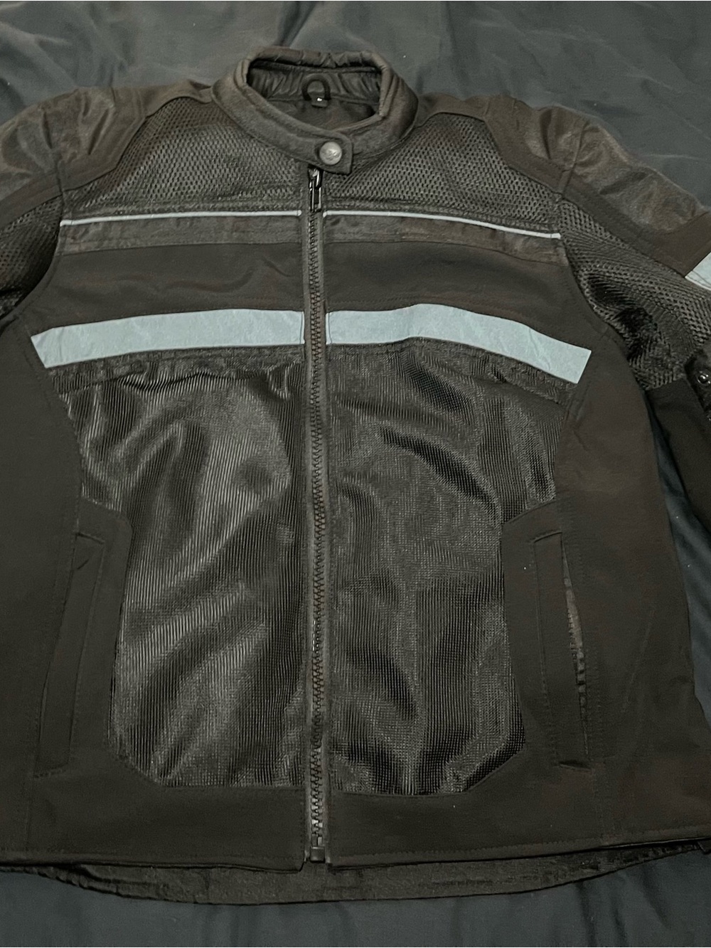 Womens Black Motorcycle Reflective Stripe Mesh Jacket